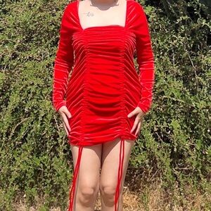 Wild Fable Vibrant Red Long Sleeve Dress